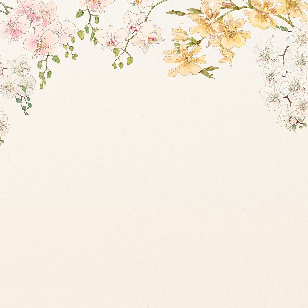 Vintage orchids border background. Remixed by rawpixel.