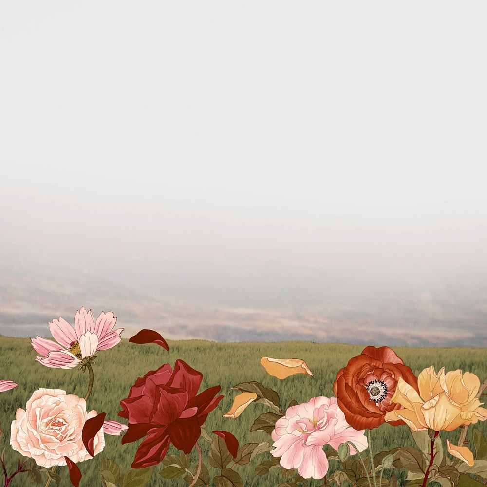Autumn flower fields border background. Remixed by rawpixel.