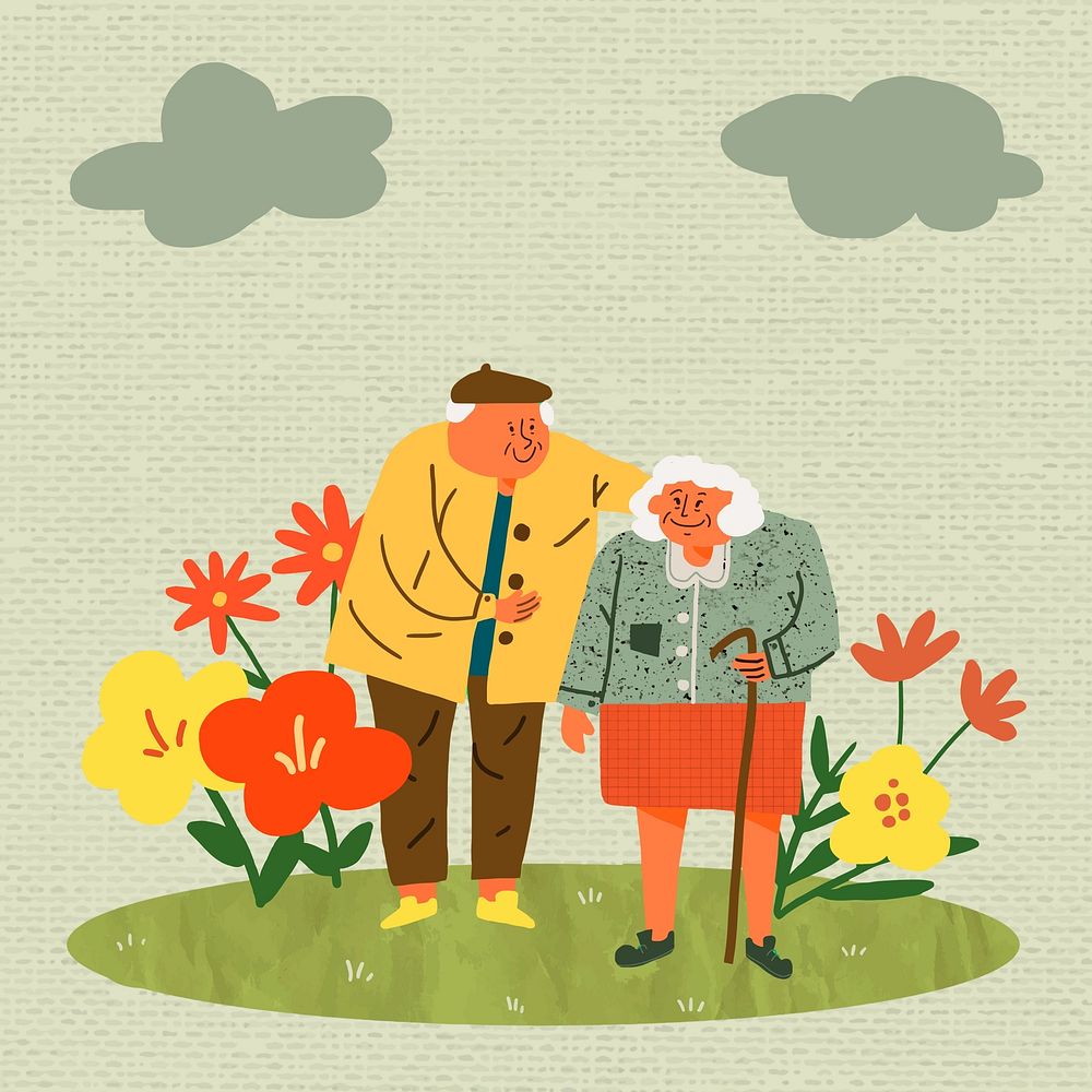 Cute old couple doodle illustration