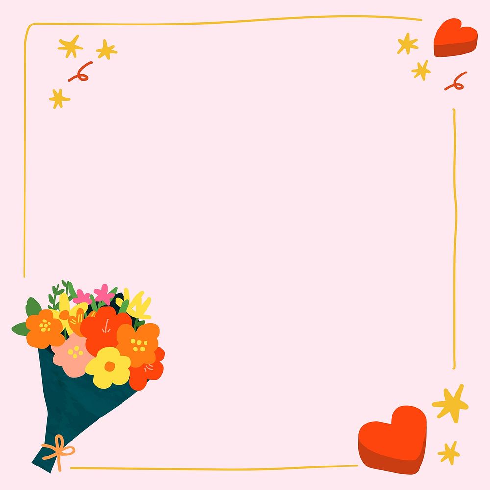 Valentine's flower bouquet doodle frame