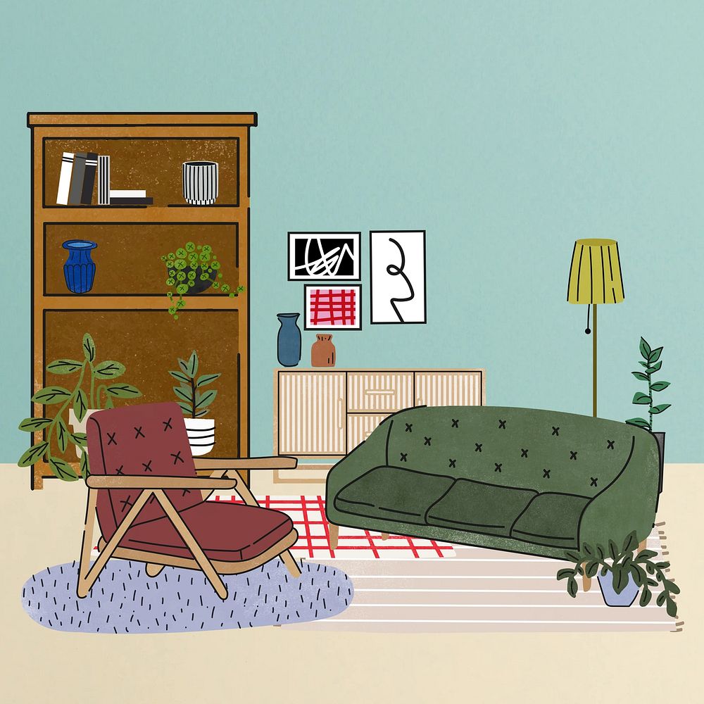 Retro aesthetic living room illustration