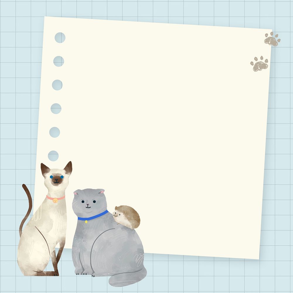 Cat notepaper, blue grid background design