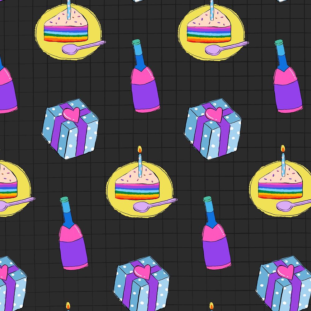 Birthday party pattern, black background design