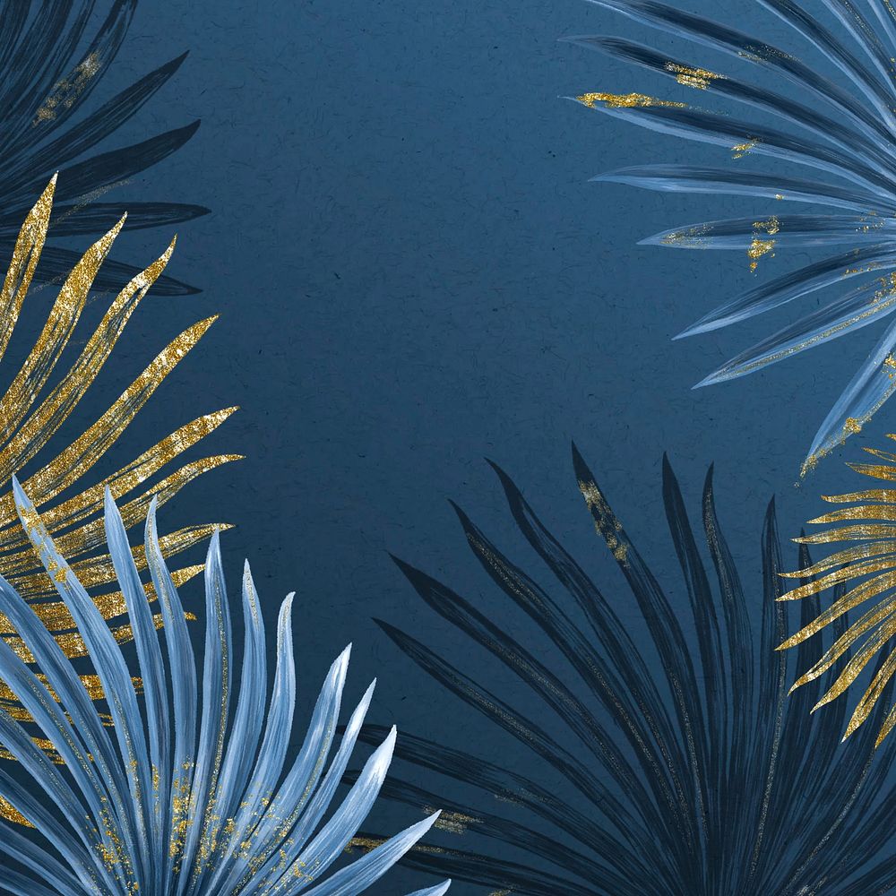 Palm leaf frame background, blue botanical design