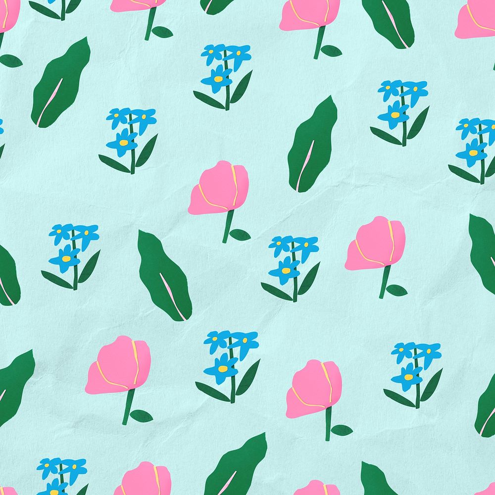 Flower pattern, turquoise background, paper craft design