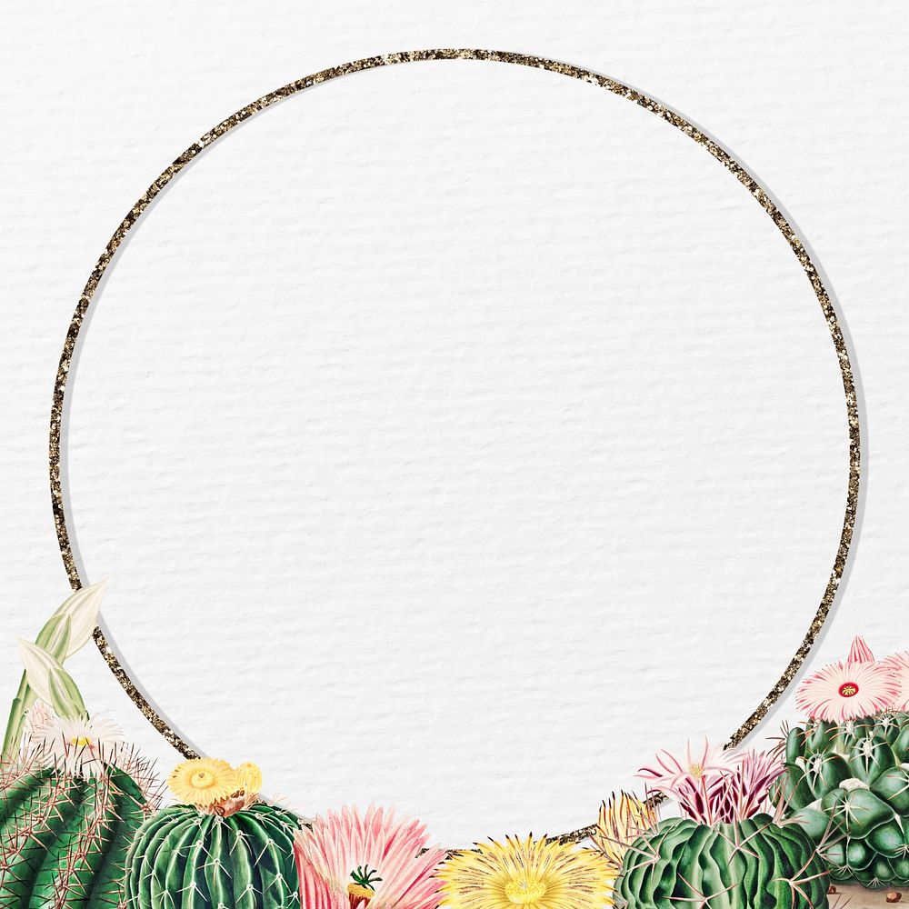 Cactus glitter frame, design with copy space