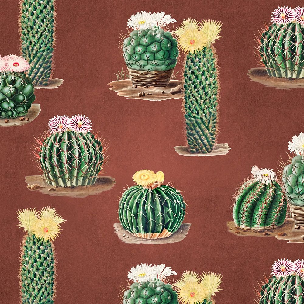 Brown cactus pattern, watercolor design