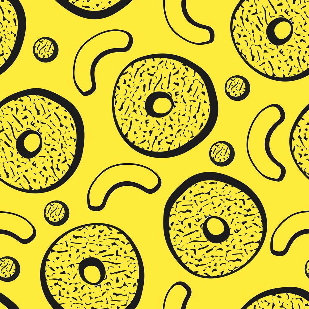 Donut memphis pattern background, yellow abstract design