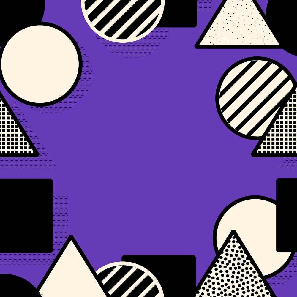 Purple geometric frame background, abstract triangle & circle shapes