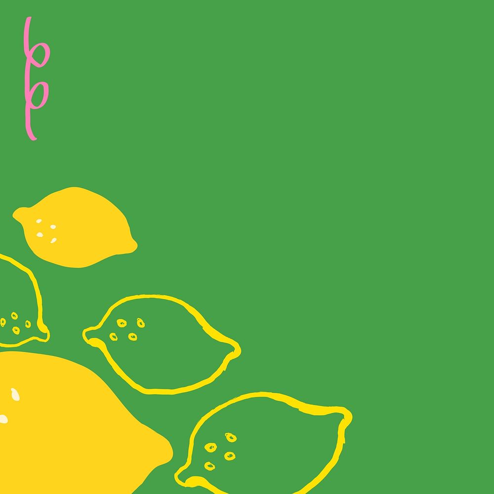 Cute lemon green background, food doodle border, instagram post