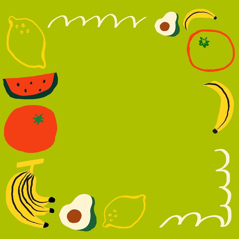 Fruits doodle frame background, green colorful design, instagram post