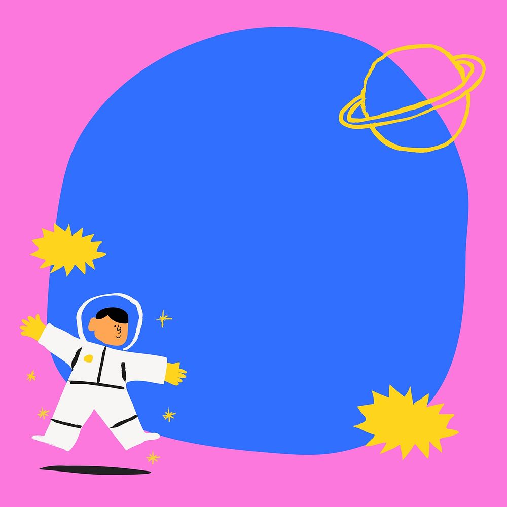 Cute astronaut frame background, blue and pink design, instagram post