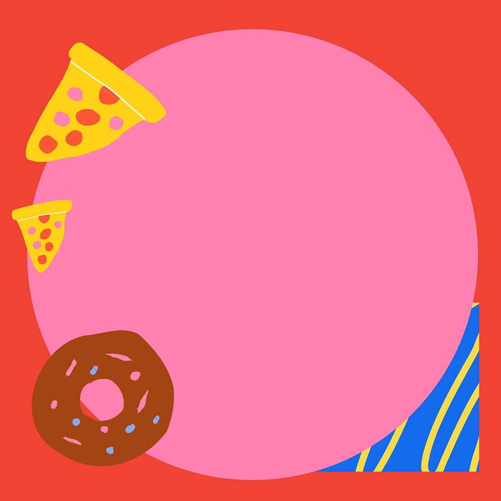 Food doodle frame background, funky red design, instagram post