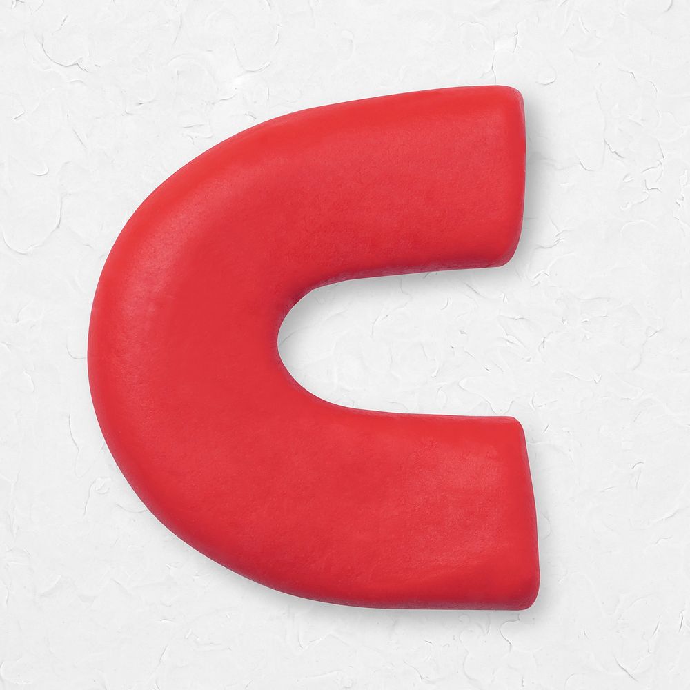 Red Clay textured U shape collage element PSD