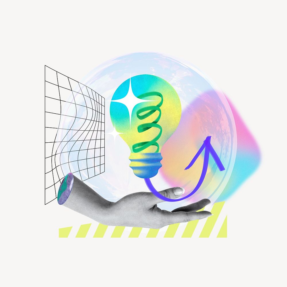 Creative light bulb in bubble, collage art