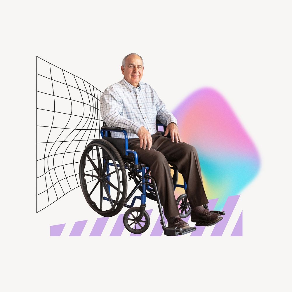 Senior man on wheelchair, healthcare remix