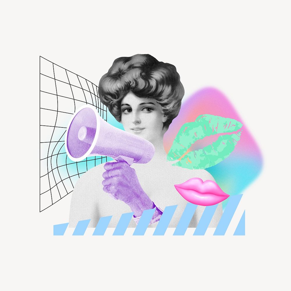 Woman holding megaphone, online dating remix