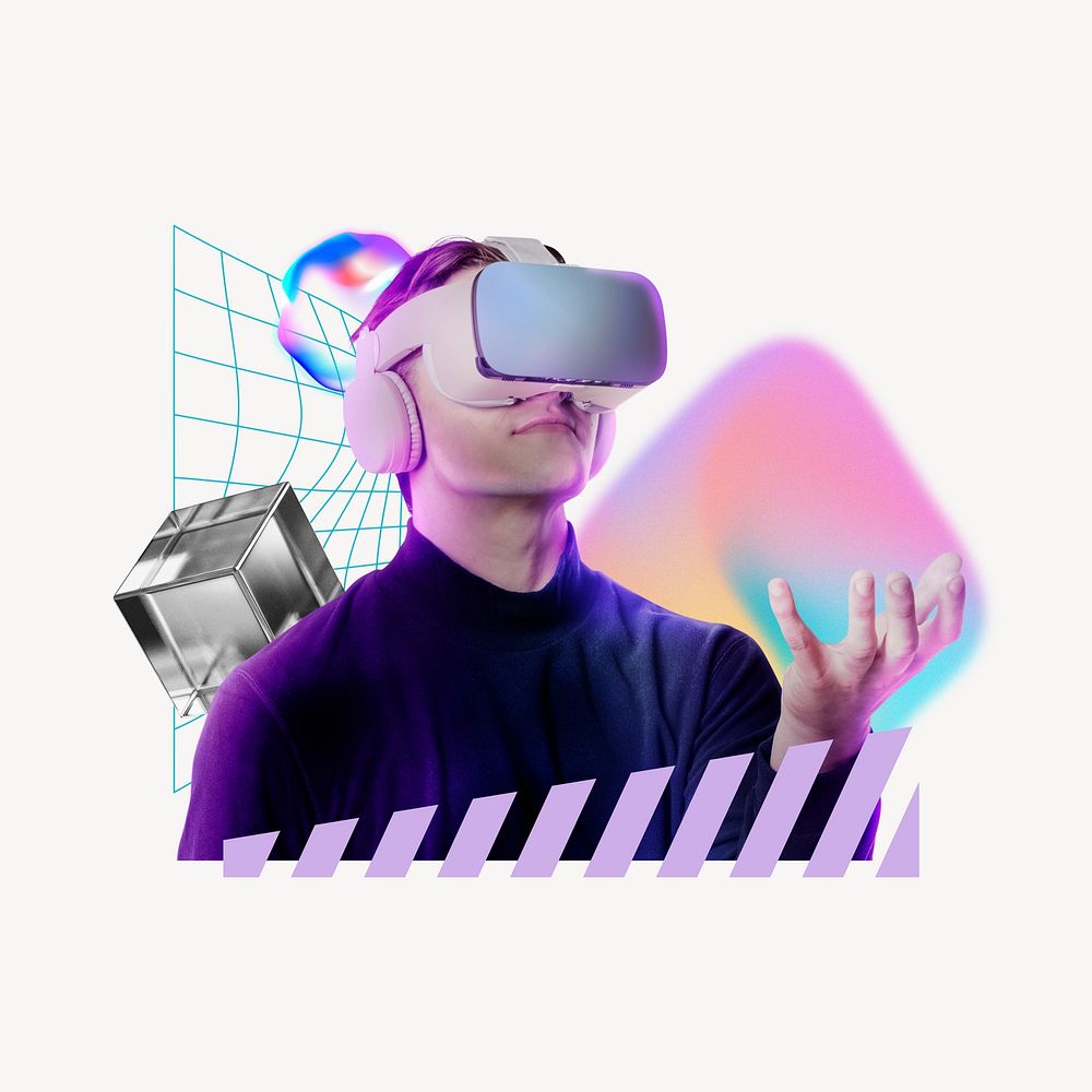 Man using VR, futuristic technology remix