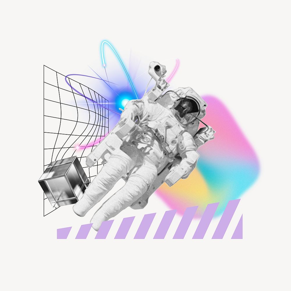 Floating astronaut, space technology remix