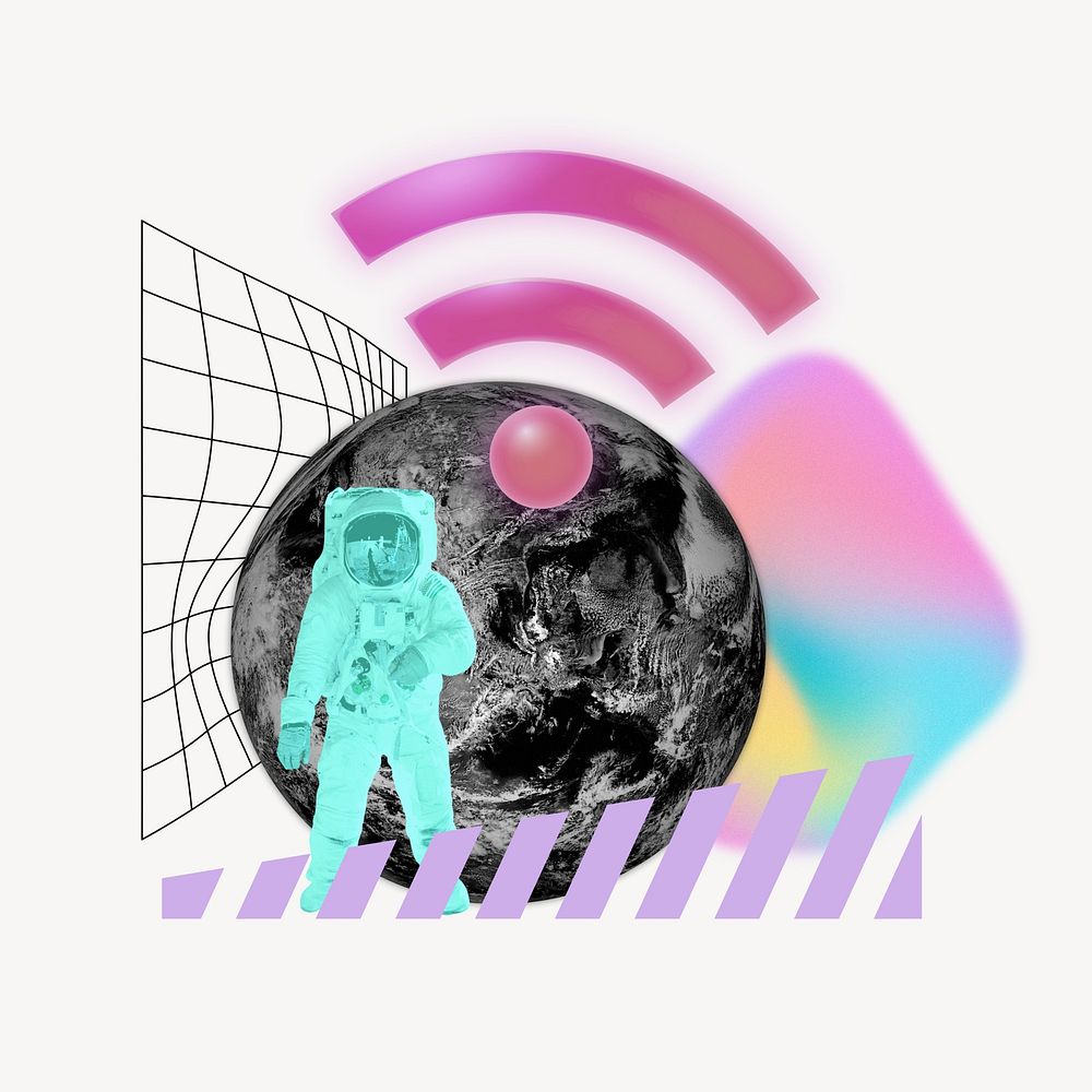 Astronaut with wifi icon, communication technology remix