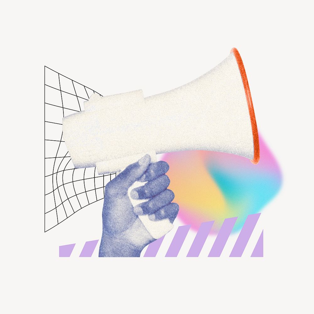 Hand holding megaphone, announcement remix