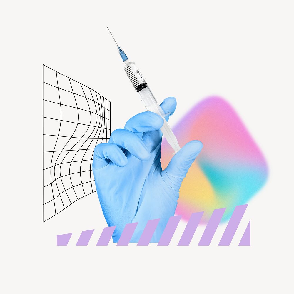 Hand holding needle, healthcare remix