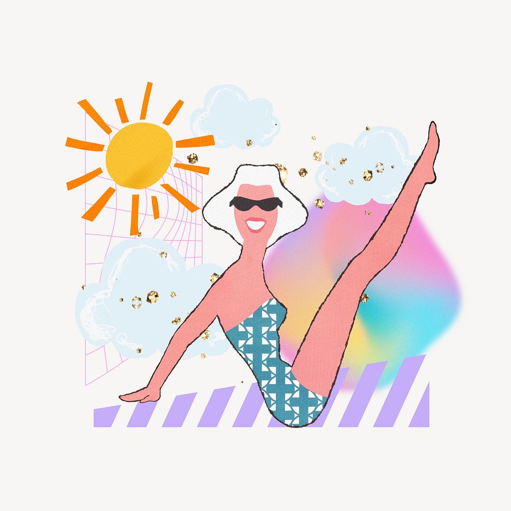Sunbathing woman, creative holiday remix