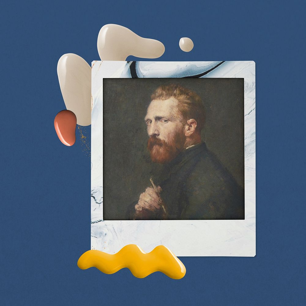 John Russell's Portrait of Vincent van Gogh instant film frame,  Memphis design. Remixed by rawpixel.