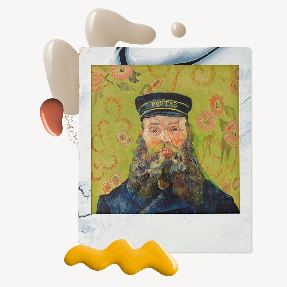 Van Gogh's Postman instant film frame, Memphis design. Remixed by rawpixel.