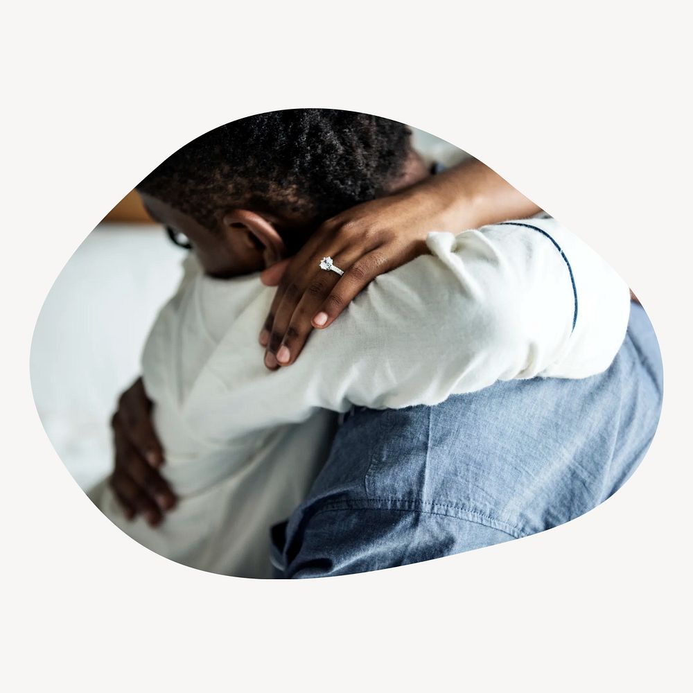 Hugging couple badge isolated on white background