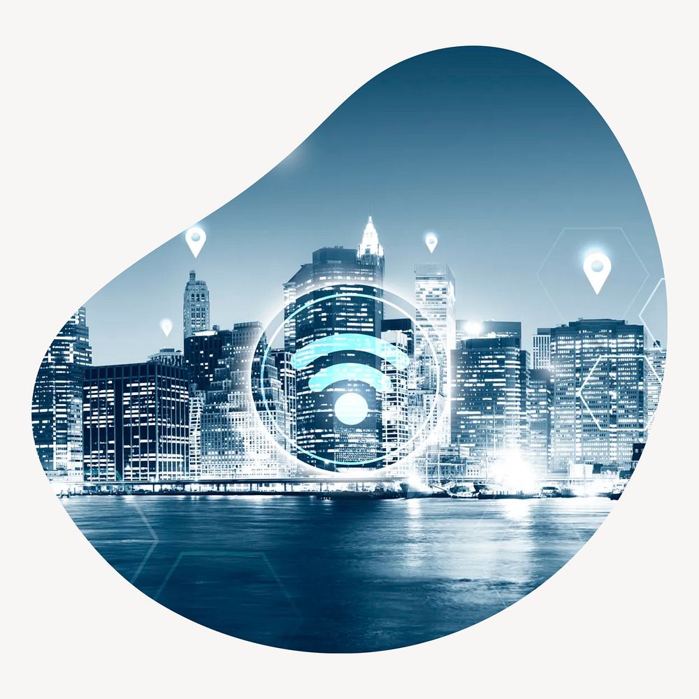 Smart city, futuristic badge isolated on white background