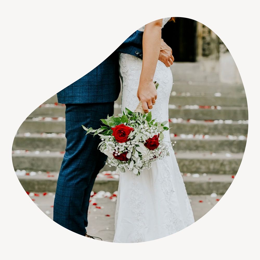 Wedding, rose badge isolated on white background