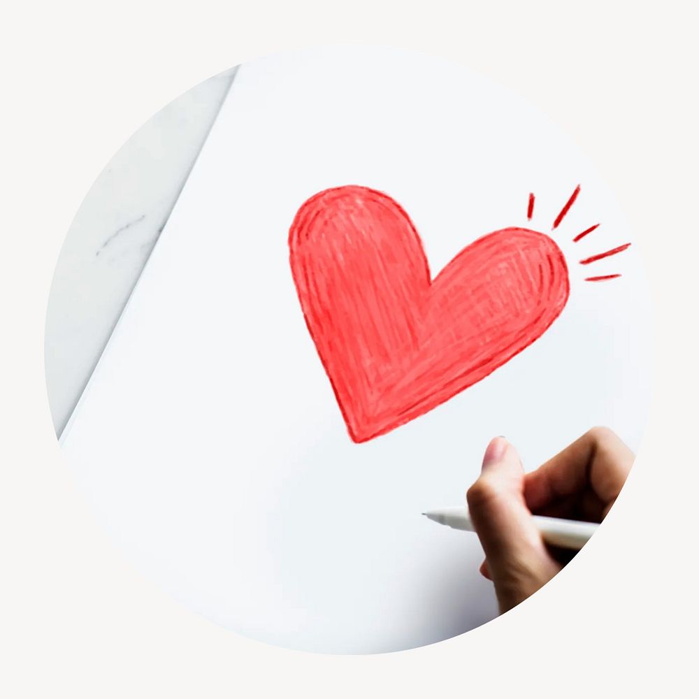 Heart doodle circle badge isolated on white background