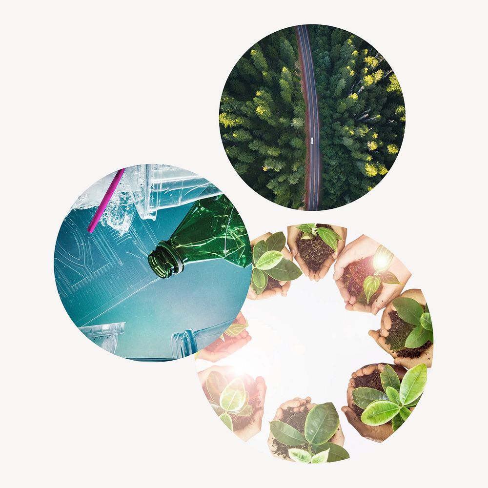 Environment and sustainability circle badges isolated on white background