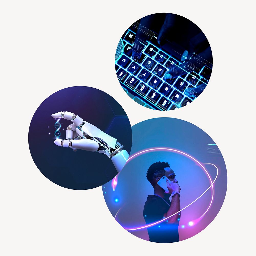 Futuristic technology circle badges isolated on white background