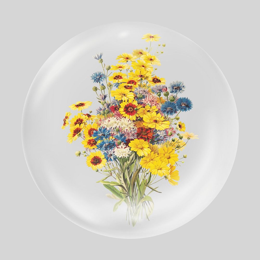 Sunflower bouquet in bubble. Remixed by rawpixel.