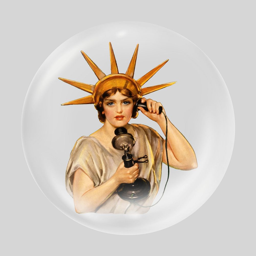 Statue of Liberty making a call in bubble. Remixed by rawpixel.