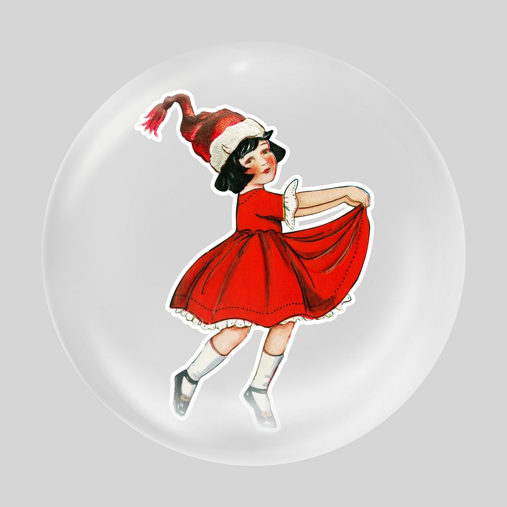 Dancing little girl Christmas in bubble. Remixed by rawpixel.