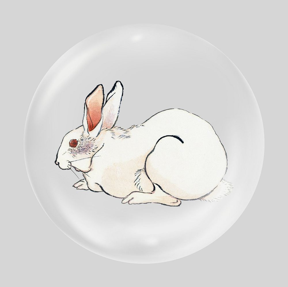 White rabbit, Ogata Gekko's artwork in bubble. Remixed by rawpixel.