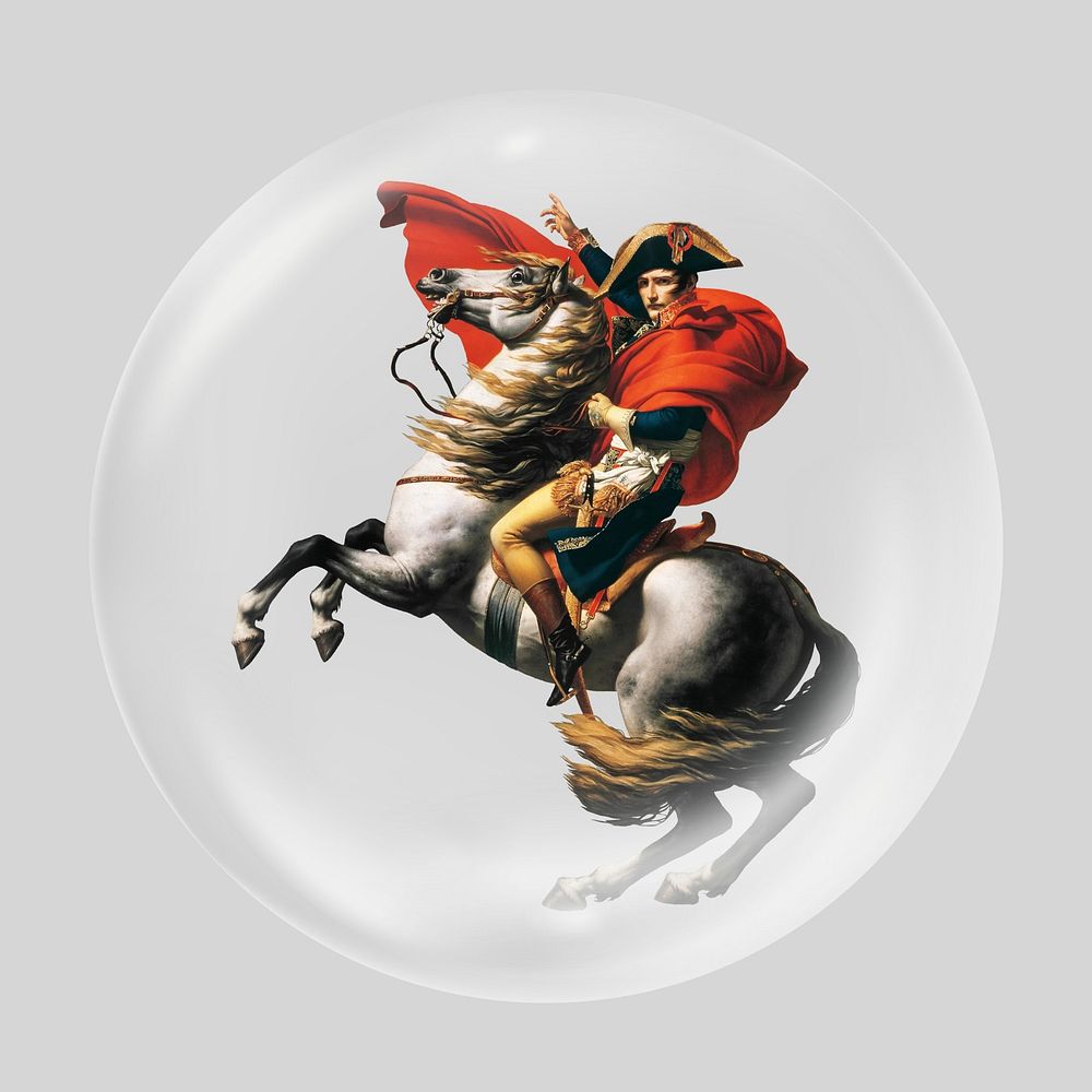 Napoleon Crossing the Alps, Jacques-Louis David's artwork in bubble. Remixed by rawpixel.