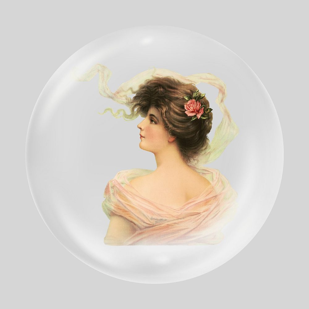 Vintage lady in bubble. Remixed by rawpixel.