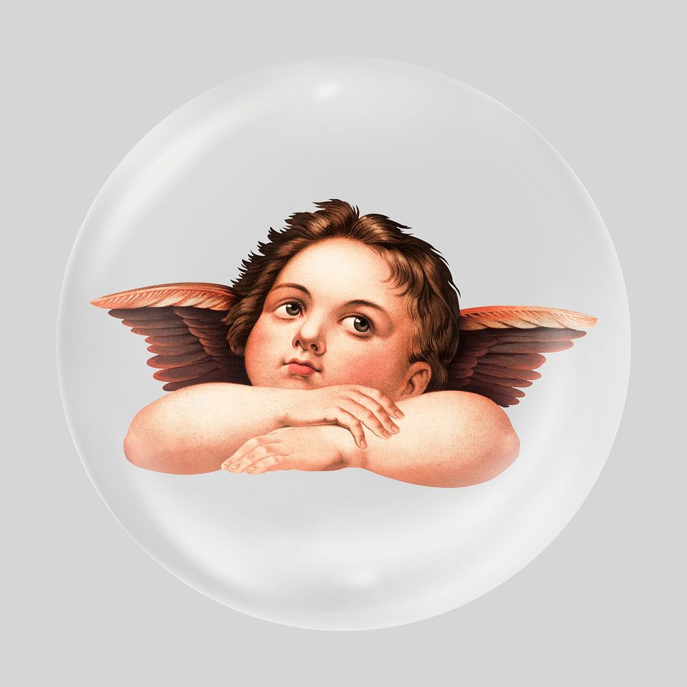 Cherub cupid, Raphael's artwork in bubble. Remixed by rawpixel.