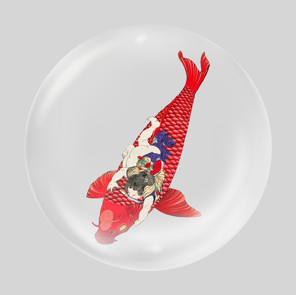 Japanese koi fish in bubble. Remixed by rawpixel.