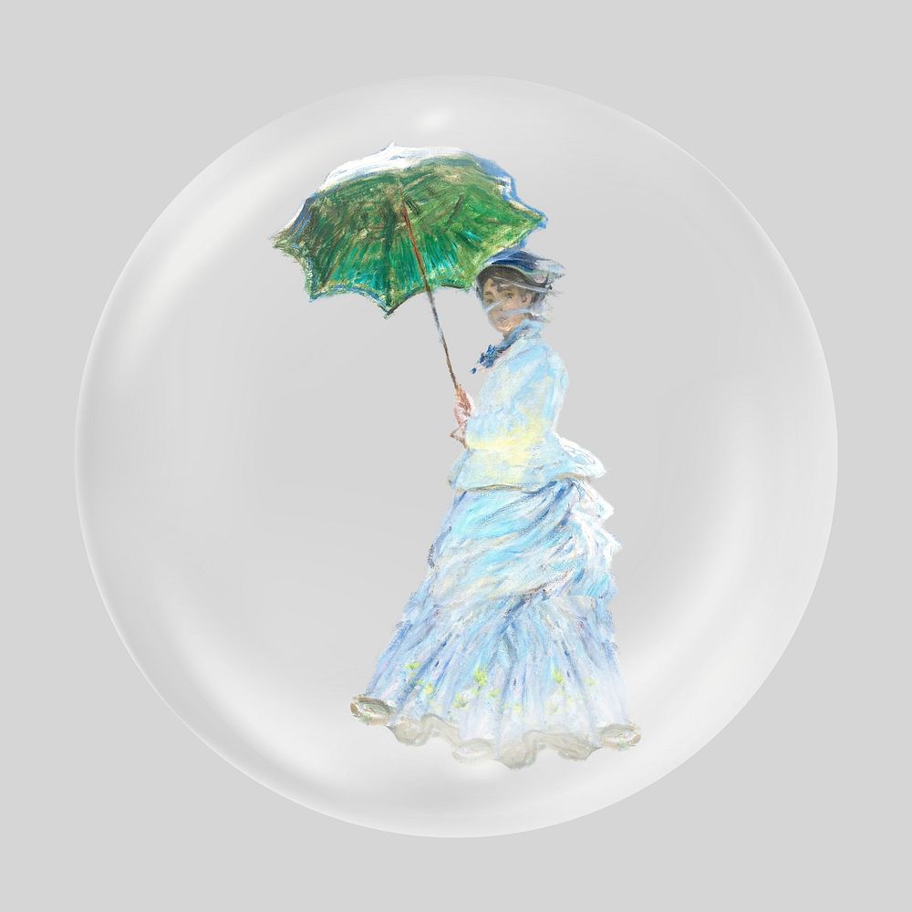 Woman with umbrella, Claude Monet's artwork in bubble. Remixed by rawpixel.