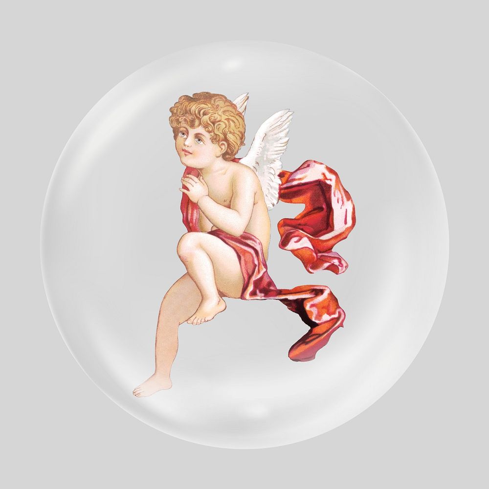 Sitting cherub cupid in bubble. Remixed by rawpixel.
