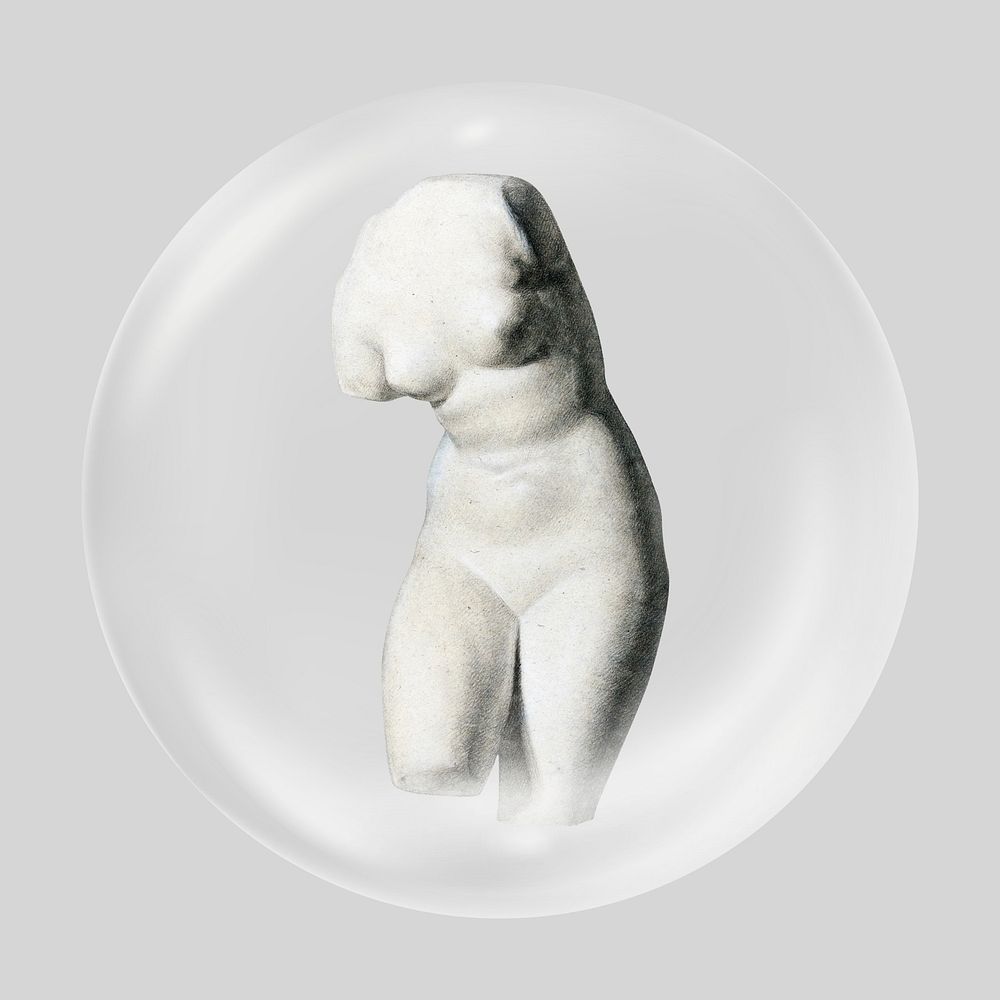 Female torso sculpture in bubble. Remixed by rawpixel.