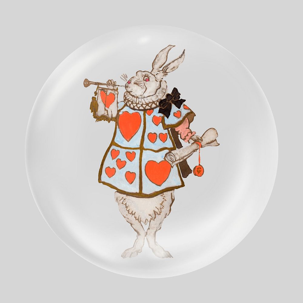 White rabbit from Alice in Wonderland, William Penhallow Henderson's artwork in bubble. Remixed by rawpixel.