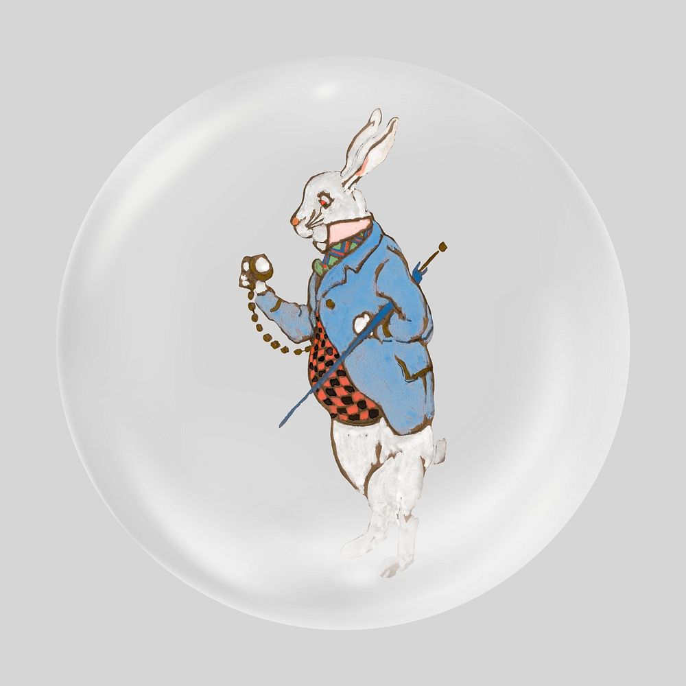 White rabbit, Lewis Carroll&rsquo;s Alice&rsquo;s Adventures in Wonderland character in bubble. Remixed by rawpixel.
