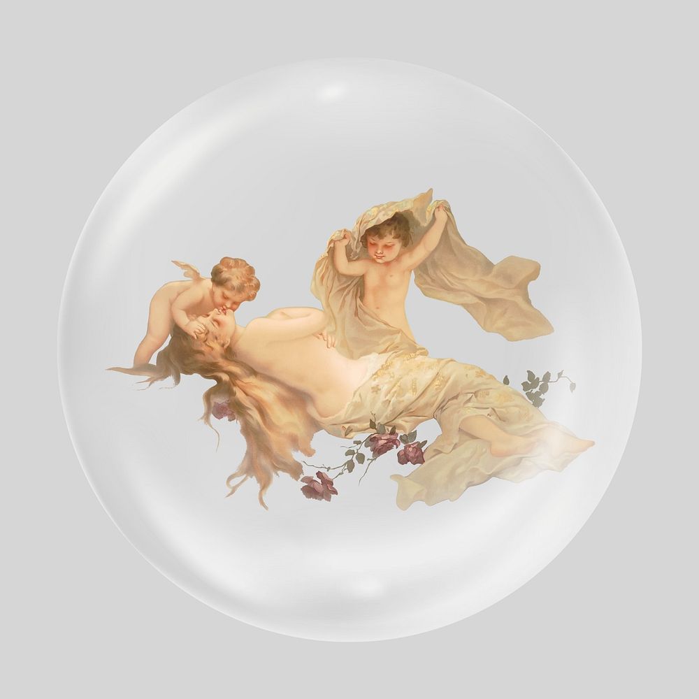 Aesthetic cherubs cupid in bubble. Remixed by rawpixel.