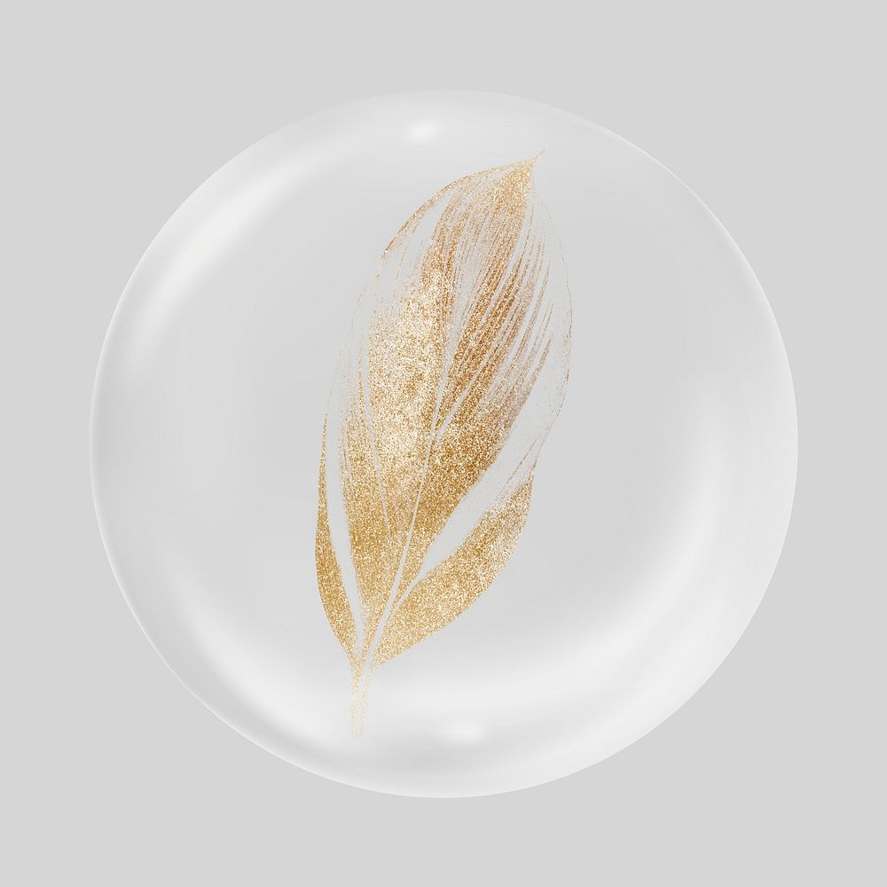 Golden tropical leaf, Benjamin Fawcett artwork in bubble. Remixed by rawpixel.